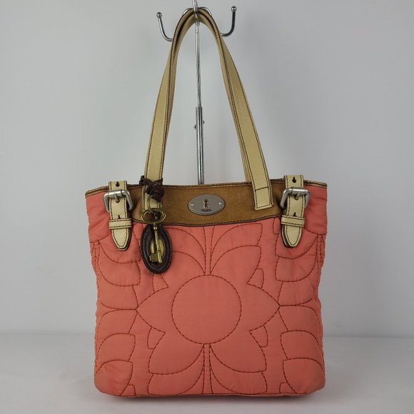 Fossil coral colour Fabric & Leather Tote Purse. - Picture 1 of 12